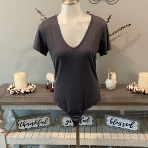 Chic V-Neck Bodysuit - Dark Gray